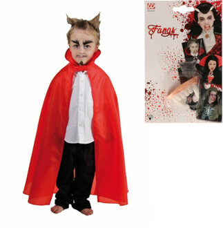Widmann Halloween Dracula/vampier verkleed set - voor kinderen - cape en tanden - rood - One size