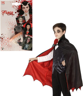Widmann Halloween Dracula/vampier verkleed set - voor kinderen - cape en tanden - rood/zwart - One size