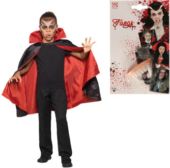 Widmann Halloween Dracula/vampier verkleed set - voor kinderen - cape en tanden - rood/zwart - One size