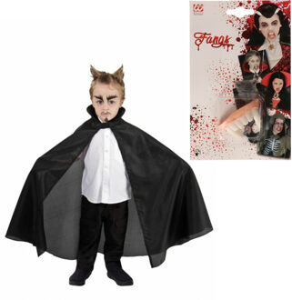 Widmann Halloween Dracula/vampier verkleed set - voor kinderen - cape en tanden - zwart - One size