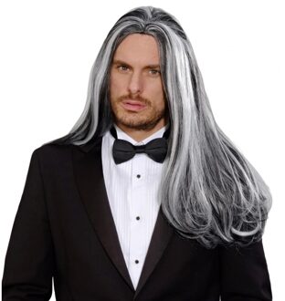 Widmann Halloween Grijs met zwarte vampier pruik - Verkleedpruiken