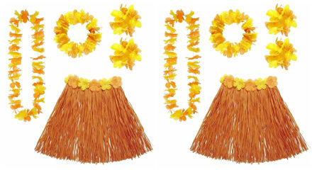 Widmann Hawaii verkleedset - 2x - voor dames - oranje - carnaval/themafeest