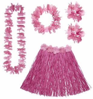 Widmann Hawaii verkleedset - 4x - voor dames - roze - carnaval/themafeest