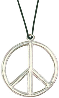 Widmann Hippie Flower Power Sixties sieraden peace teken ketting - Verkleedsieraden Zilverkleurig