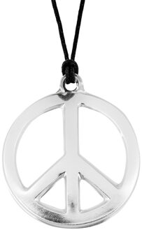 Widmann Hippie Flower Power Sixties sieraden peace teken ketting - Verkleedsieraden Zilverkleurig