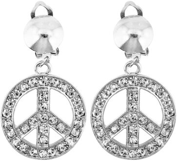 Widmann Hippie Flower Power Sixties sieraden set oorbellen peace tekens - Verkleedsieraden Zilverkleurig