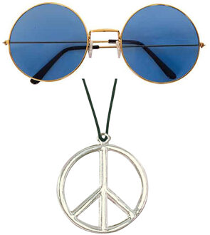 Widmann Hippie Flower Power Sixties verkleed set ketting met blauwe party bril