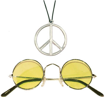 Widmann Hippie Flower Power Sixties verkleed set ketting met gele party bril