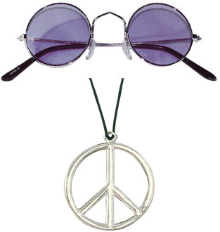 Widmann Hippie Flower Power Sixties verkleed set ketting met paarse party bril
