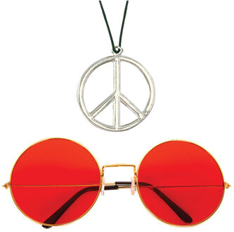 Widmann Hippie Flower Power Sixties verkleed set ketting met rode party bril