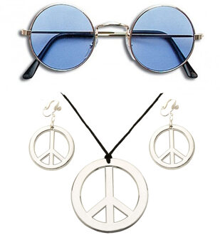 Widmann Hippie Flower Power Sixties verkleed sieraden met blauwe party bril