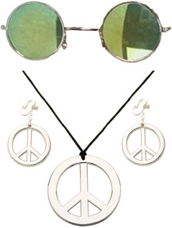 Widmann Hippie Flower Power Sixties verkleed sieraden met blauwe party bril