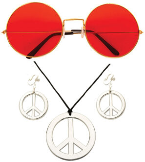 Widmann Hippie Flower Power Sixties verkleed sieraden met rode party bril