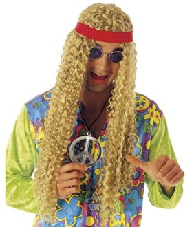 Widmann Hippie pruik met hoofdband - blond krullen - foute jaren 60 party - voor volwassenen