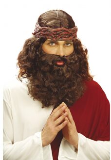 Widmann Jezus verkleed pruik bruin met baard