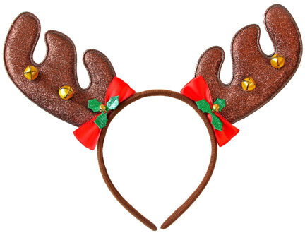 Widmann Kerst diadeem/haarband - rendier gewei met strikjes - donkerbruin
