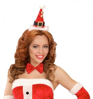 Widmann Kerst diadeem mini kerst hoedje met strik Rood