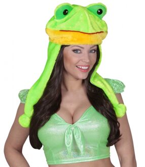 Widmann Kikker verkleed muts - voor volwassenen - groen - dierenpak hoofddeksels