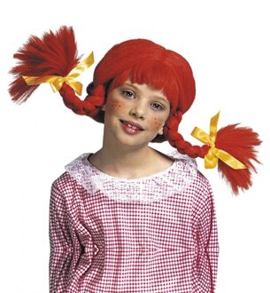 Widmann Kinderpruik Pippi - rood - Sterk meisje met vlechtjes - Carnaval verkleed pruiken