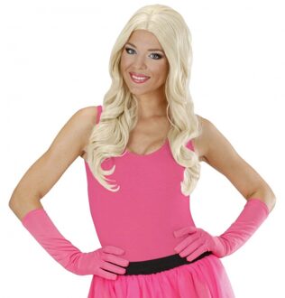 Widmann Knalroze lange handschoenen - Verkleedhandschoenen