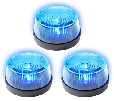 Widmann LED zwaailamp - Set van 3x stuks - met sirene - blauw - 7 cm - politie zwaailicht