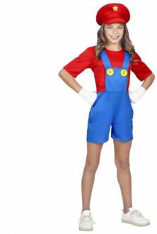 Widmann Loodgieter videospel kostuum voor meiden - 158 (11-13 jaar) - Kinderkostuums