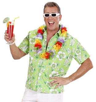 Widmann Luau shirt groen met witte bloemen M/L - Carnavalsblouses