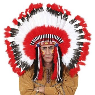 Widmann Luxe indianen hoofdtooi - rood - volwassenen - grote tooi - indianentooi - Carnaval