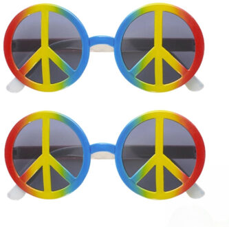 Widmann Multipak van 2x stuks peace Hippie Flower Power verkleed zonnebril