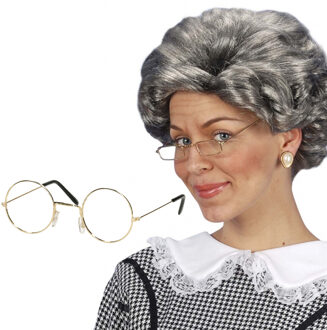 Widmann Oma Sarah carnaval verkleed set - grijze oma pruik - en dun brilletje - bejaarde vrouw