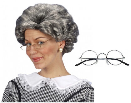 Widmann Oma Sarah carnaval verkleed set pruik en brilletje