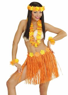 Widmann Oranje Hawaii kostuum verkleed set voor dames - Verkleedattributen