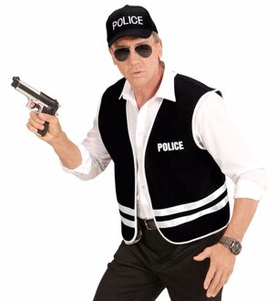 Widmann Politie verkleed accessoires set - hesje en pet - zwart Multi