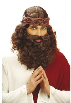 Widmann Religieuze verkleed accessoires - Jezus Christus - verkleed pruik - bruin met baard