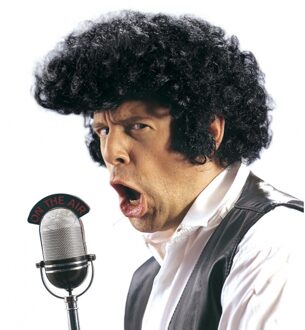 Widmann Rockster / popster pruik - jaren 70 - zwart - krullen en bakkebaarden - Tom Jones look pruik