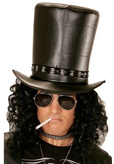 Widmann Rocksterren hoed - hoog - zwart - lederlook - volwassenen - rockstar - verkleedaccessoires