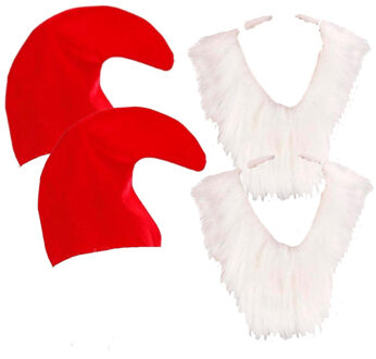 Widmann Rode Kaboutermuts - 2x - met baard en wenkbrauwen - Dwergen - verkleed accessoires