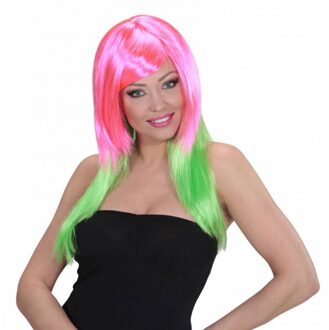 Widmann Roze groene pruik voor dames Multi