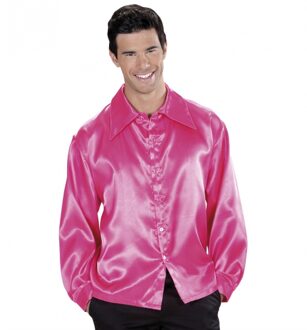 Widmann Roze Satijnen Disco Blouse M - Carnavalsblouses Multikleur