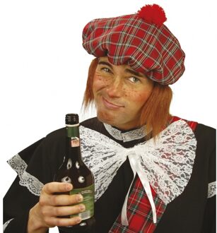 Widmann Schotse verkleed muts met pruik Rood
