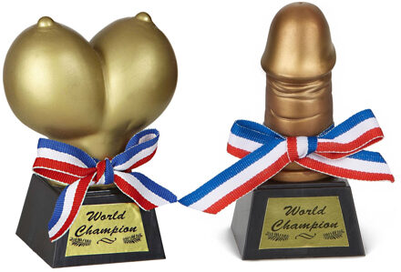 Widmann Set van 2x awards/prijzen gouden pik/piemel en borsten - 13 cm