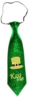 Widmann St Patricks Day Kiss Me glitter stropdas voor volwassenen - Verkleedstropdassen Groen