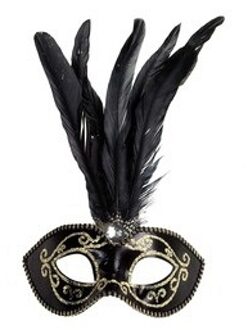 Widmann Theater oogmasker met veren en gouden glitters