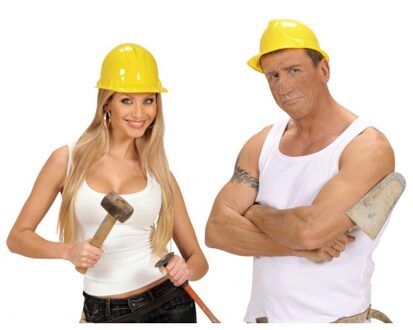 Widmann Verkleed bouwhelm - geel - pvc - bouwvakker/timmerman - voor volwassenen