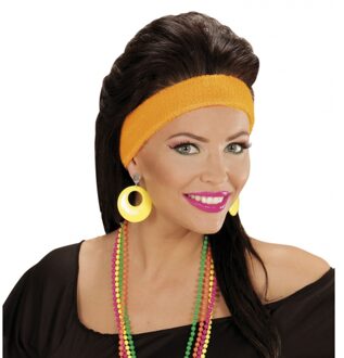 Widmann Verkleed oorbellen Retro - neon geel - met clip - Disco/jaren 70 thema accessoires