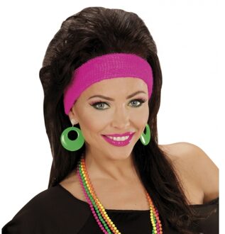Widmann Verkleed oorbellen Retro - neon groen - met clip - Disco/jaren 70 thema accessoires