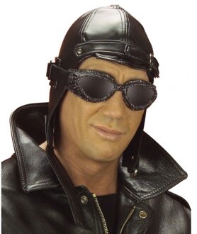 Widmann Verkleed Piloten pet - zwart - nep leer - volwassenen - race pet - pilotenpet