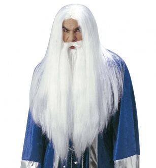 Widmann Verkleed pruik Merijn de tovenaar - wit - volwassenen - tovenaarspruik - Gandalf verkleedset