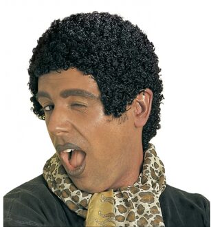Widmann Verkleed pruik - zwart - kroeshaar - heren - Seventies - Eighties - Disco - herenpruik