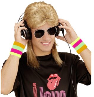 Widmann Verkleed zweetbandje pols - Neon eighties kleuren - foute 80s/90s party